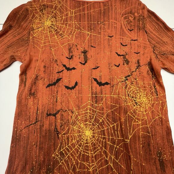 Studio Collection Halloween 3/4 Sleeve Shirt Orange Rhinestones Women's Size L - Picture 11 of 11
